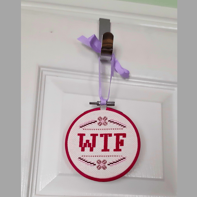 WTF, completed cross stitch