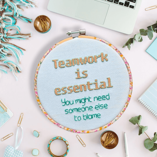 Teamwork is essential, completed cross stitch