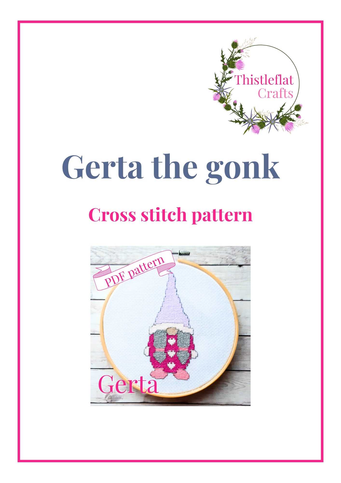 Gerta gonk cross stitch pattern - Thistleflat Crafts
