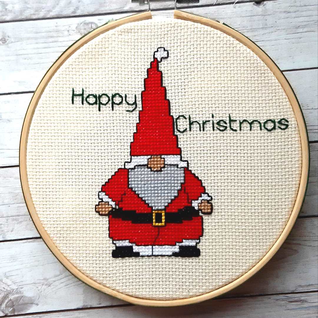 Christmas Santa gonk, completed cross stitch - Thistleflat Crafts