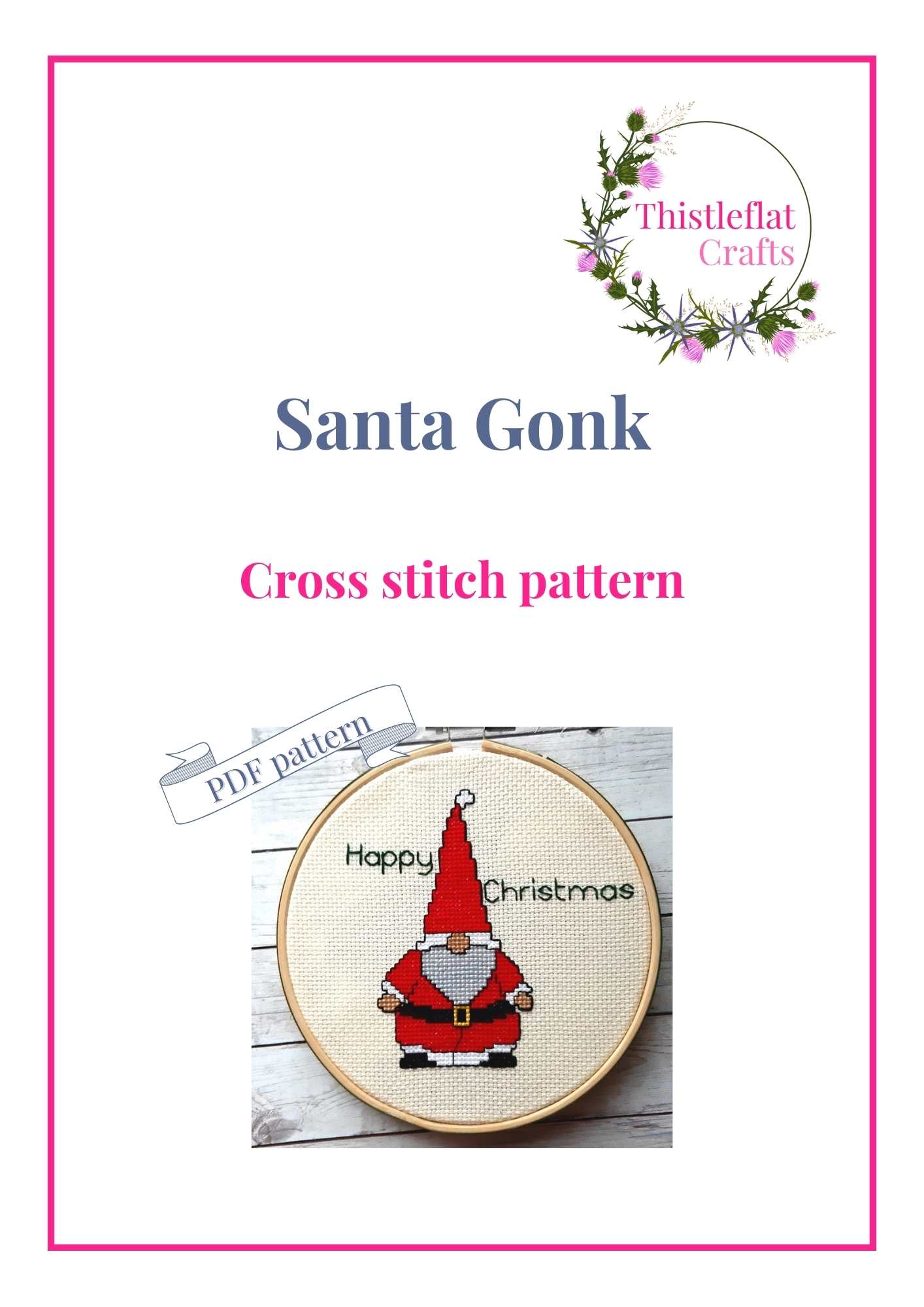 Santa gonk cross stitch pattern, - Thistleflat Crafts