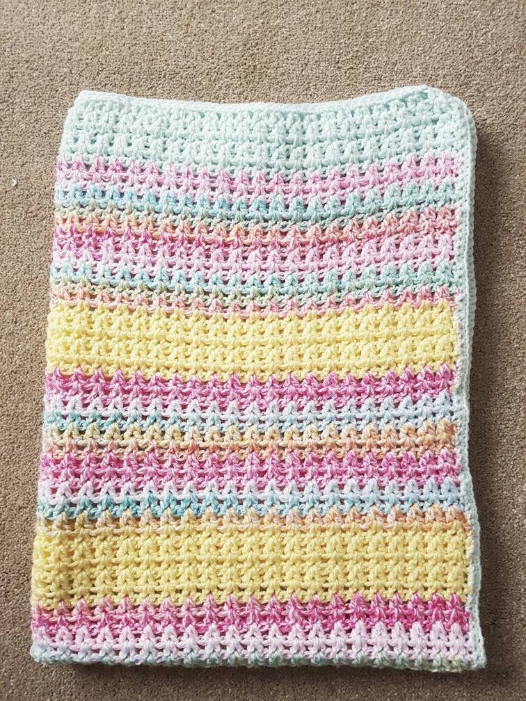 Handmade crochet baby blanket, unisex baby gift - Thistleflat Crafts