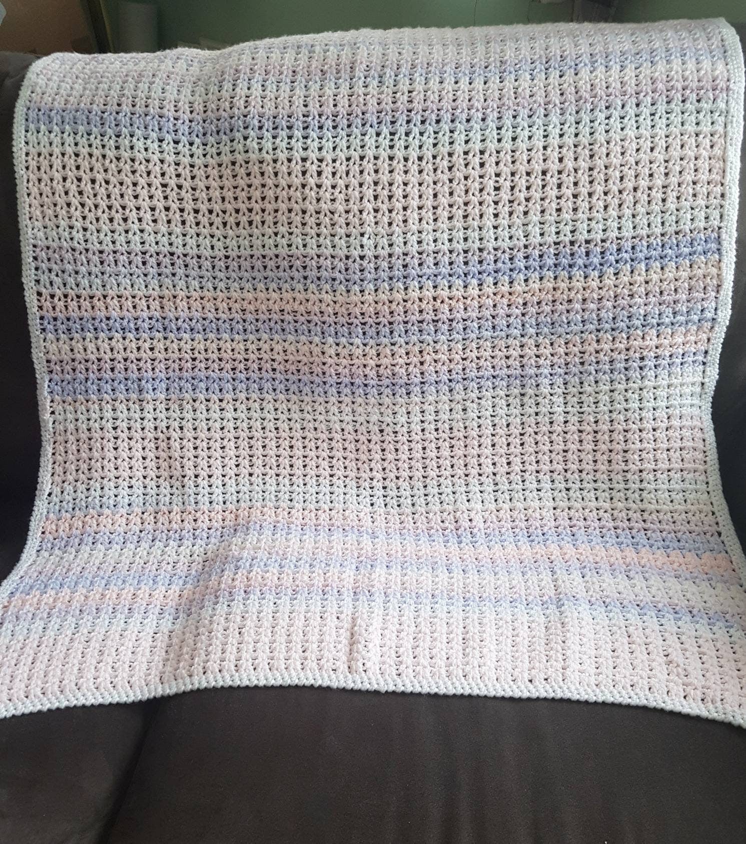 Handmade crochet baby blanket, gender neutral - Thistleflat Crafts