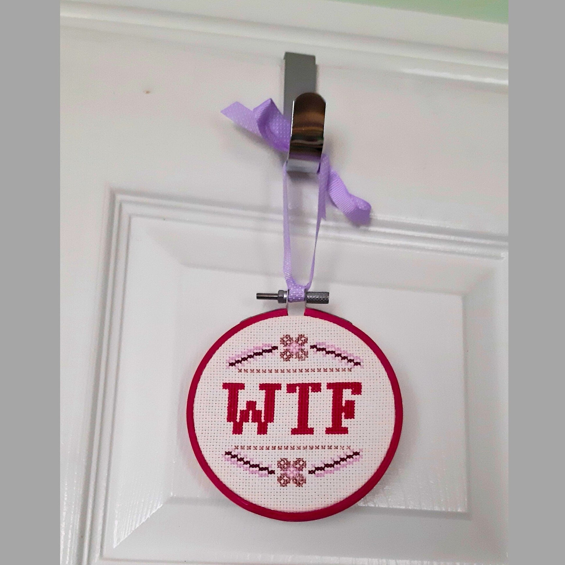 WTF completed cross stitch - Thistleflat Crafts