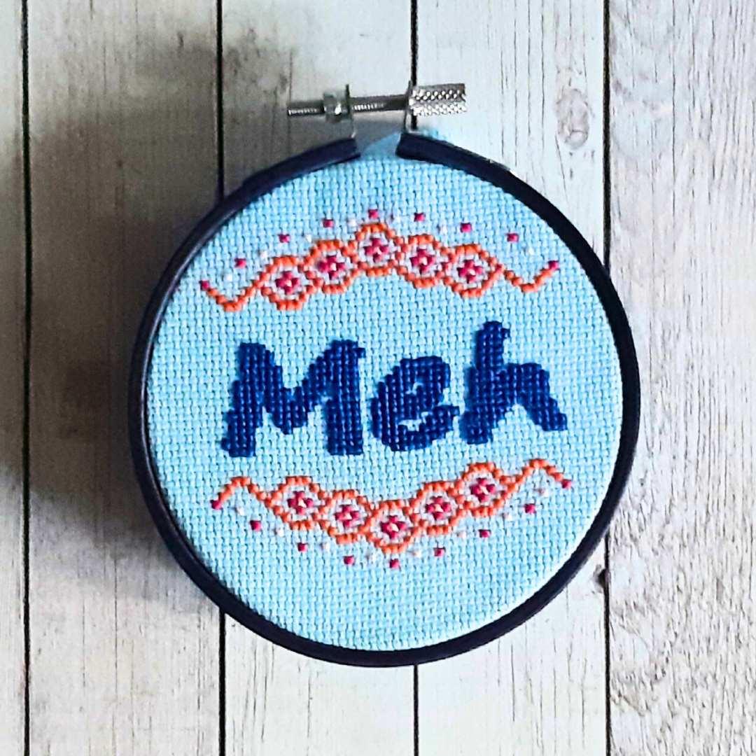 Meh, completed cross stitch quote - Thistleflat Crafts