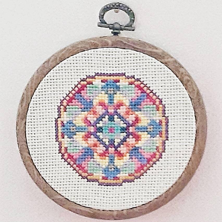 Mandala design, completed cross stitch