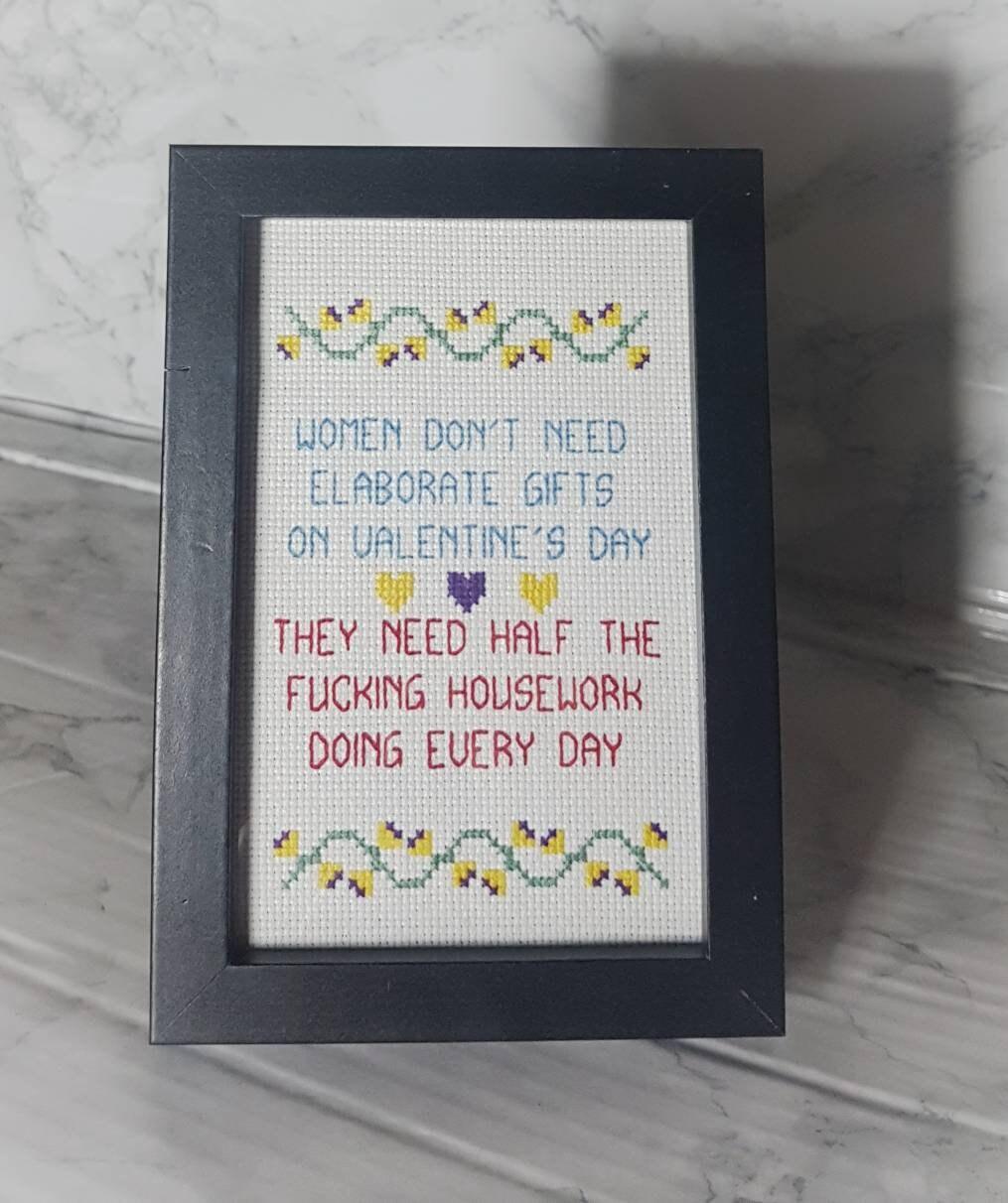 Do the fucking housework, completed cross stitch quote - Thistleflat Crafts